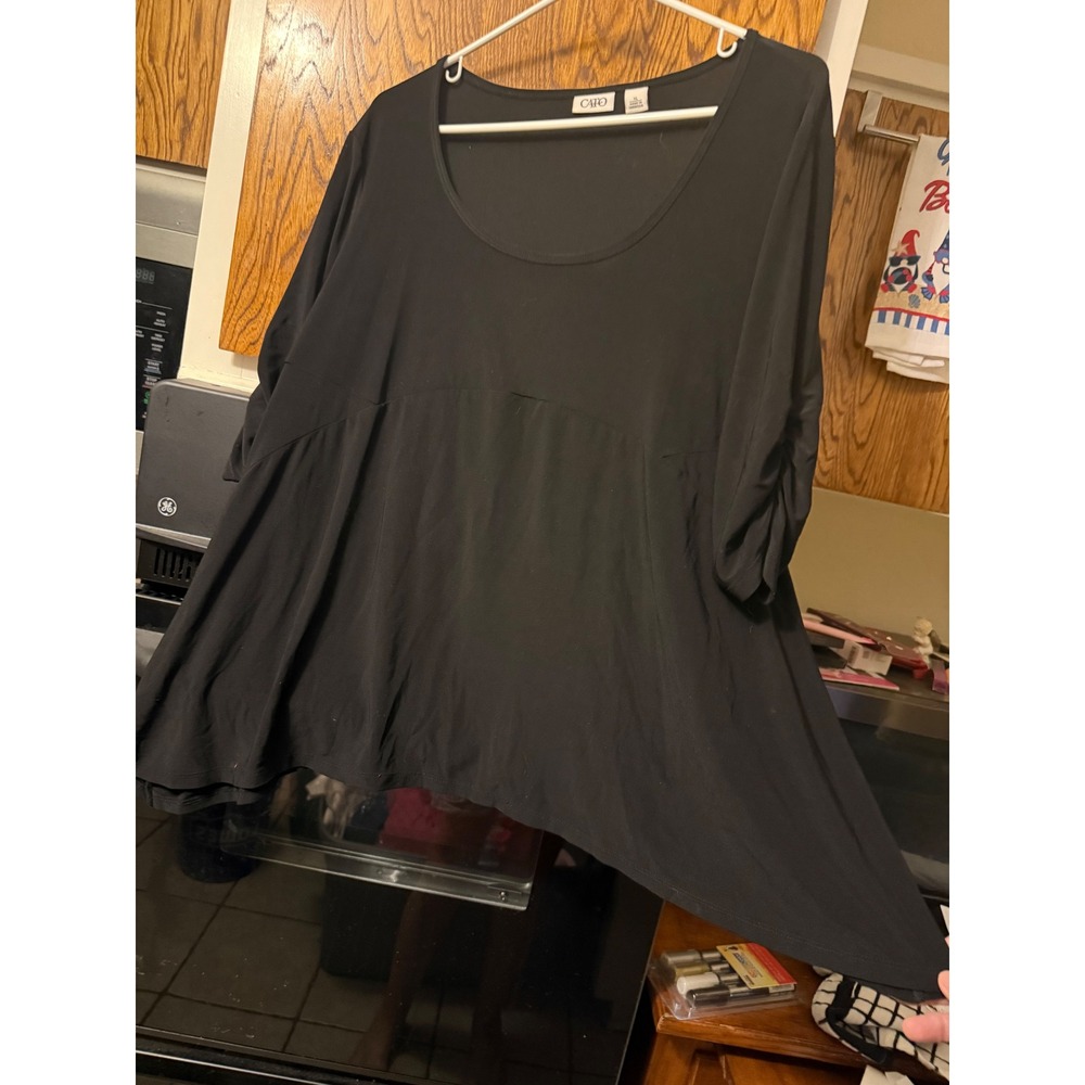 Cato Womens XL Black Tunic Top Ruched Elbow Sleeve TieredScoop Neck Flowy Blouse